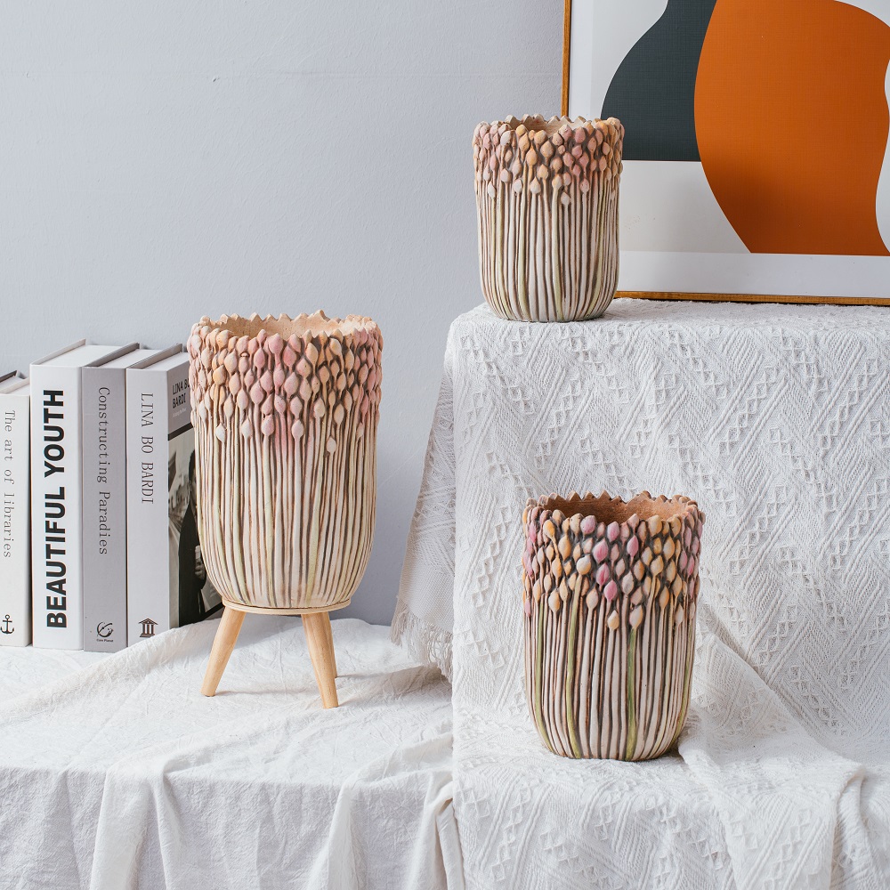 High quality cement succulent potted plant green color cement flower pots for plants