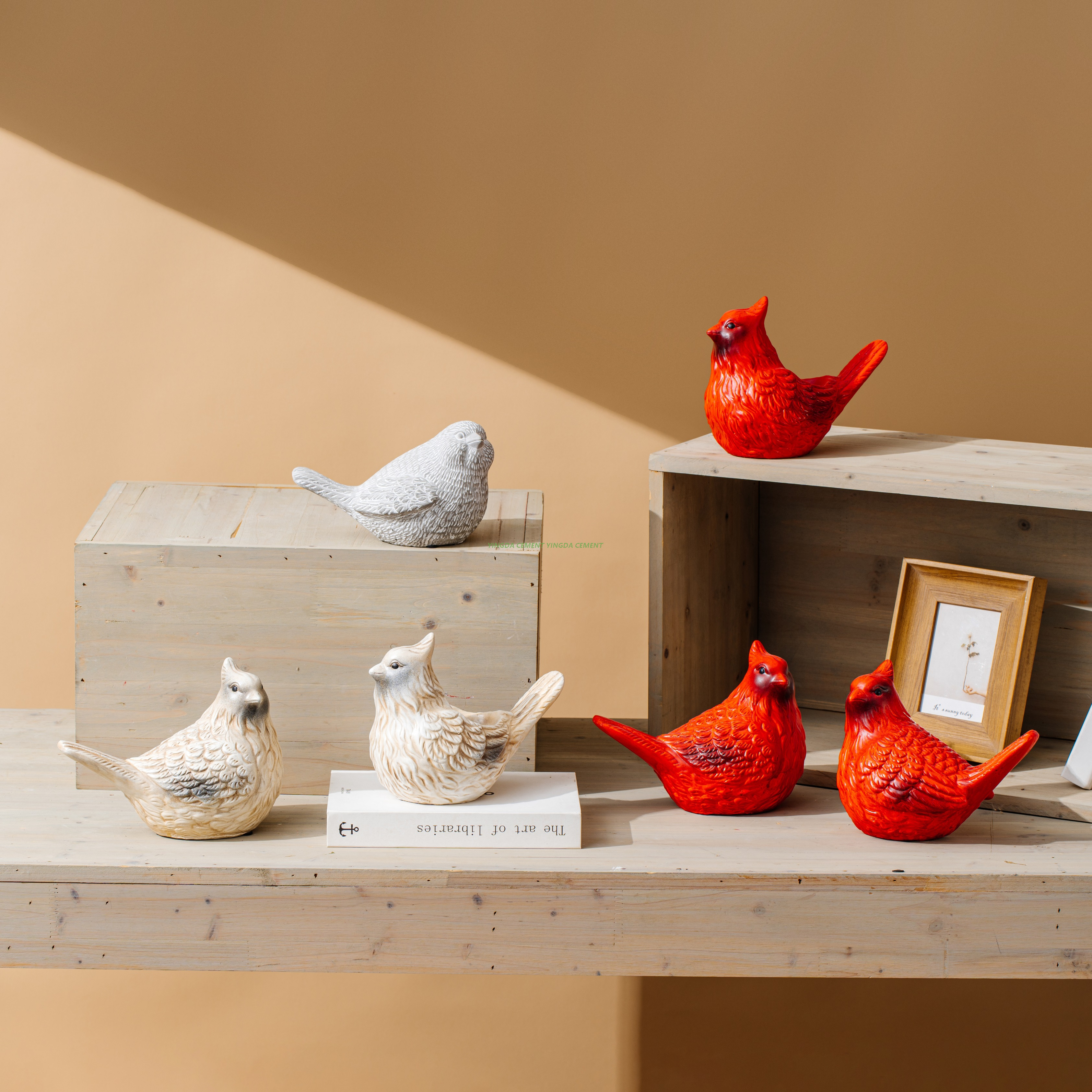 Cement Effect Bird Figurine Sculpture with Antique Brown FIinish Polyresin Bird Statue