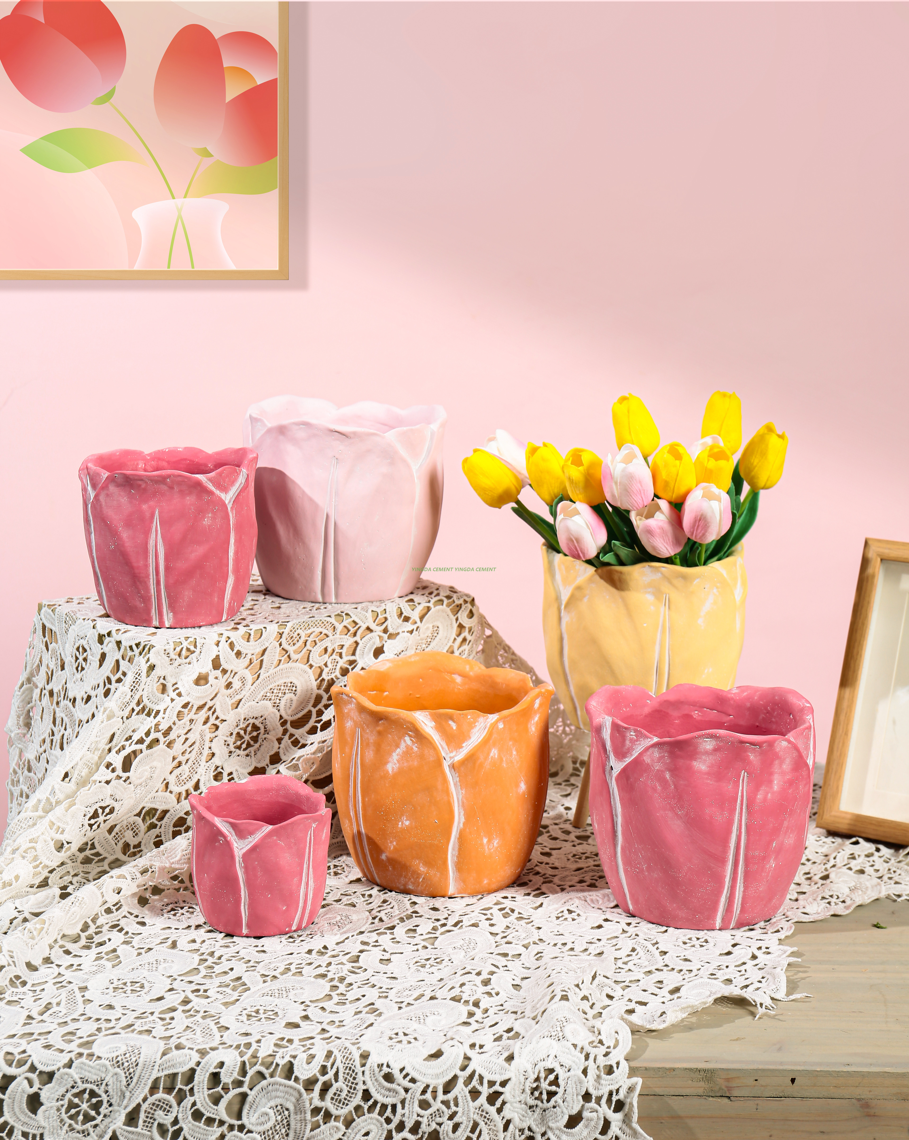 Cement Tulip-shaped Planter Garden Home Decoration Cement flower pot