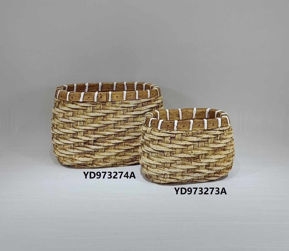 bamboo woven design plant pots decoration cement succulent flower pots