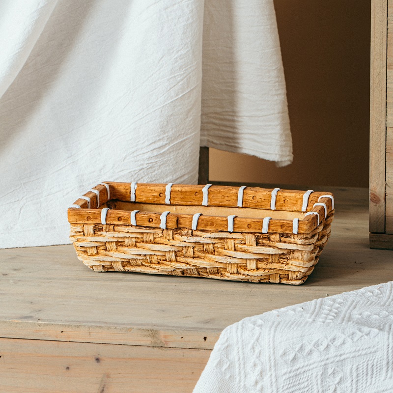Wholesale retro bamboo woven design home hotel gardenl planter pot cement decoration plate