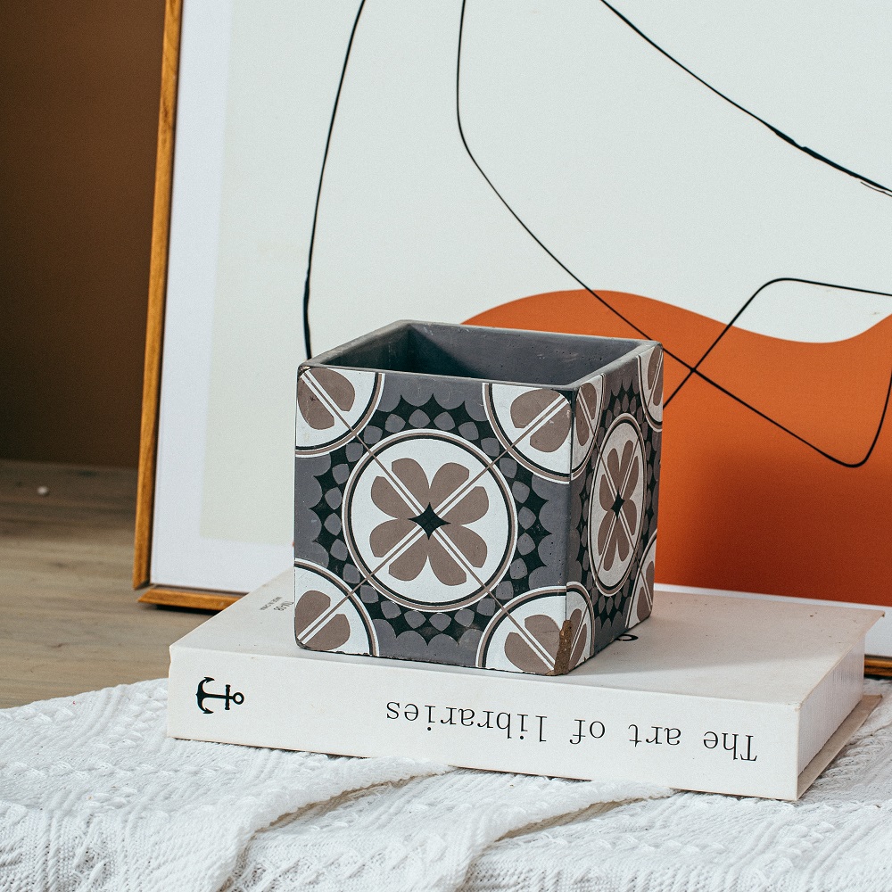 Indoor office decoration black succulent bonsai pot matte small cement flower pots for tabletop