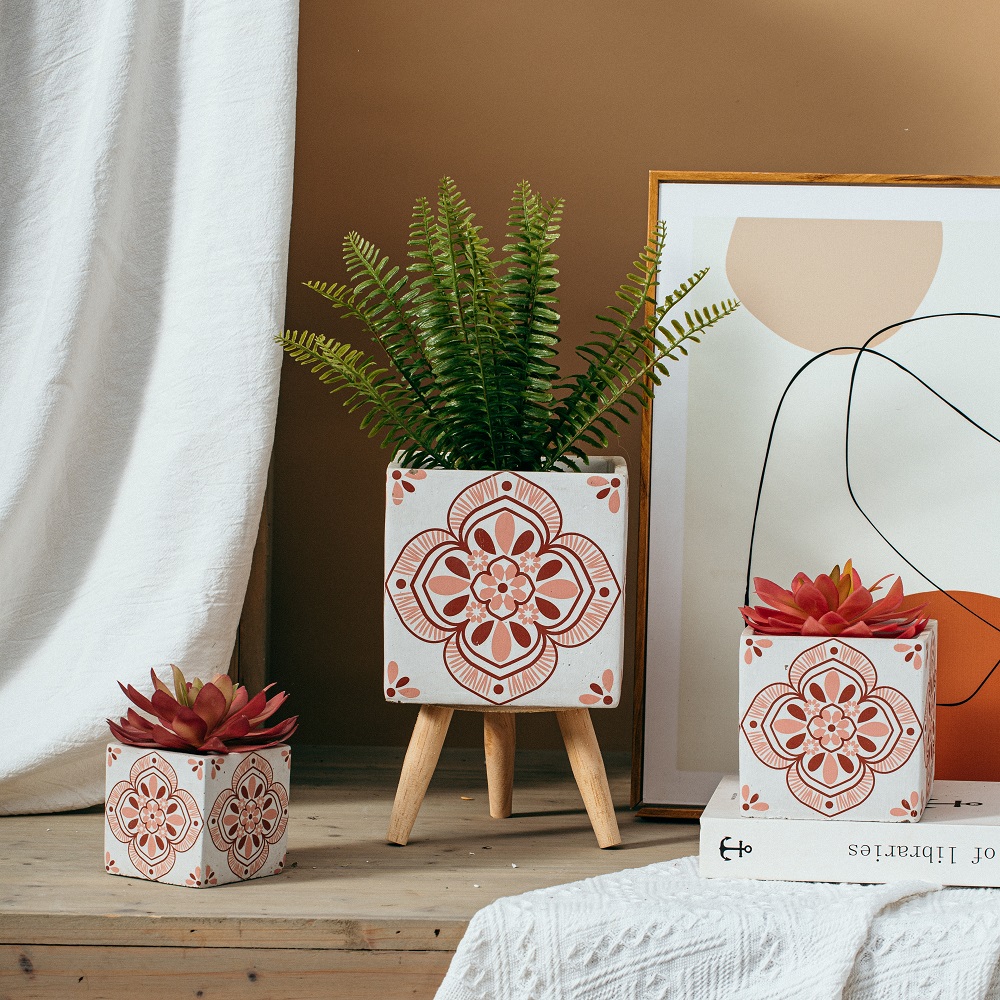 Modern decorative square flower pot home decor small cement pots for indoor plants decal Cement Flower Pot