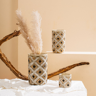 High Quality Bamboo Woven Design Indoor Outdoor Cement Garden Pots Decoration Concrete Flower Pot