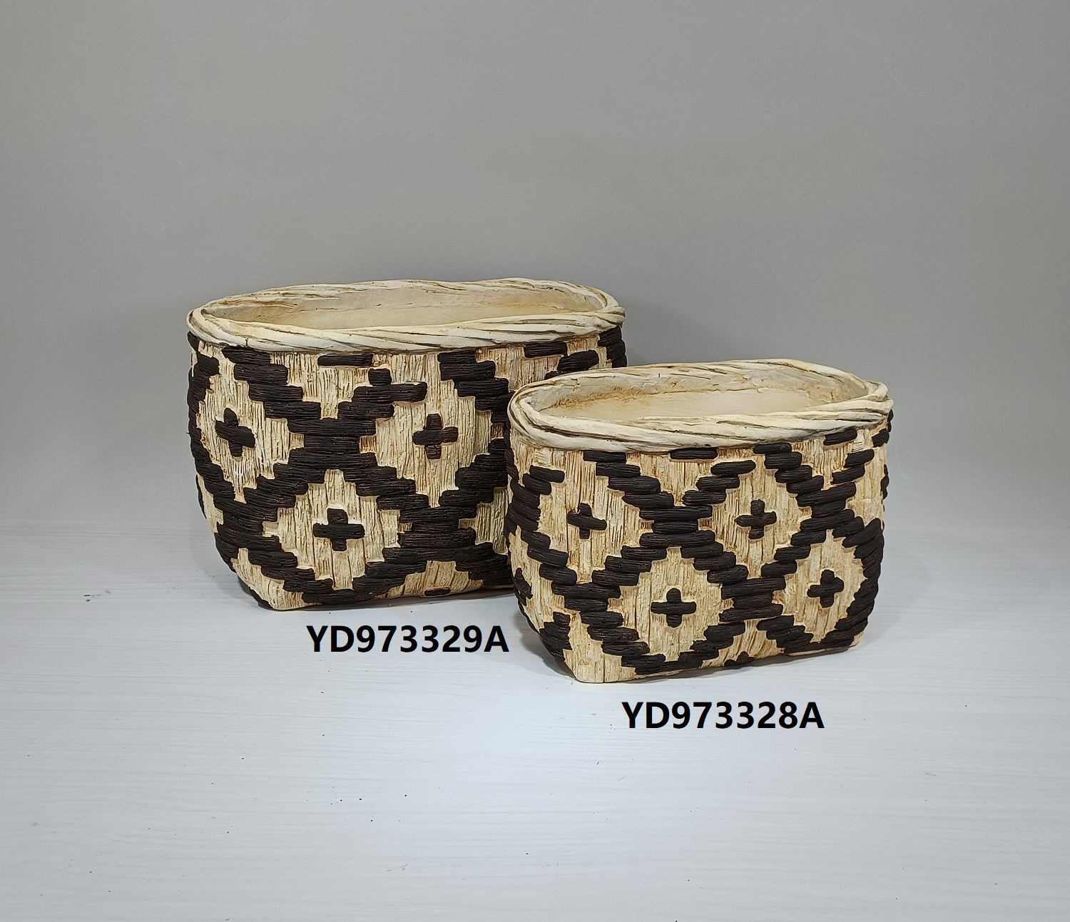 Special design bamboo woven design courtyard outdoor concrete bonsai pot planter cement flower pots