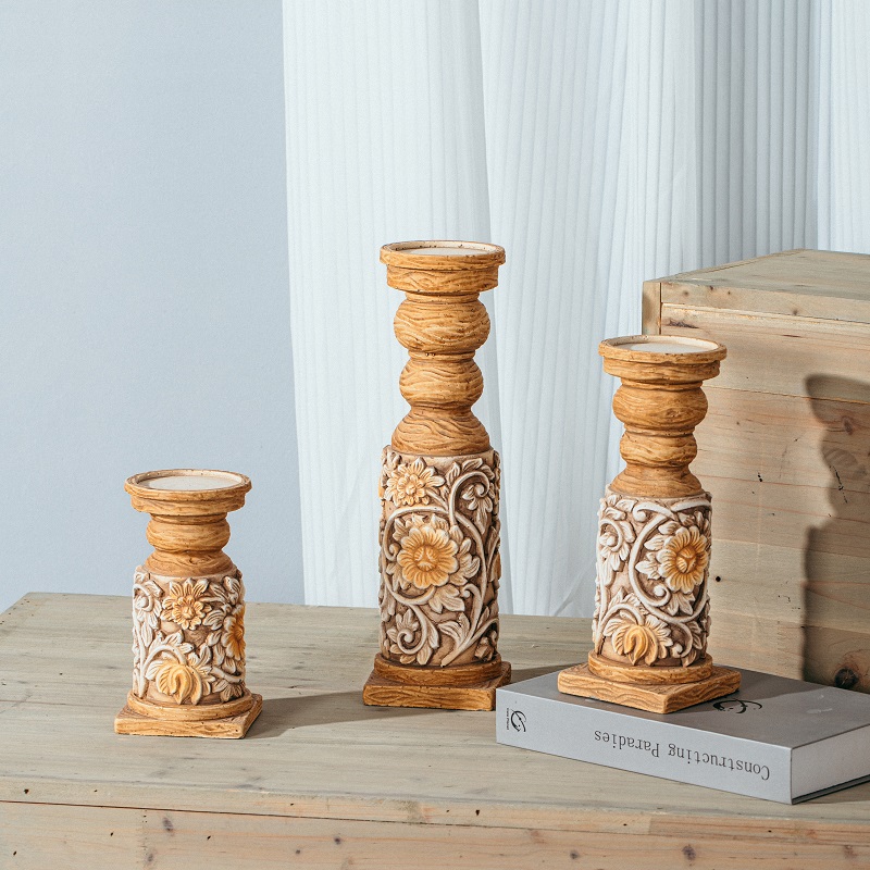Unique design classical embossed tall candle stick cement home decoration items candle holder
