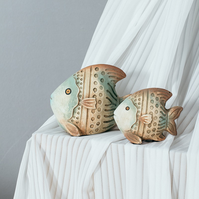 New design cute fish shape customize living room tabletop decoration cement home decor for gift