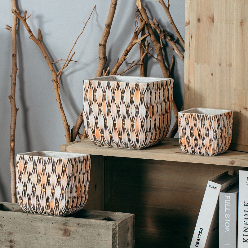 Nordic modern custom unique design embossed surface pots bonsai balcony square succulent flower pot