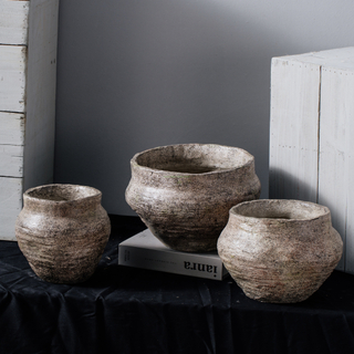 Retro custom size bonsai garden round indoor planter pot chinese cement flower pots