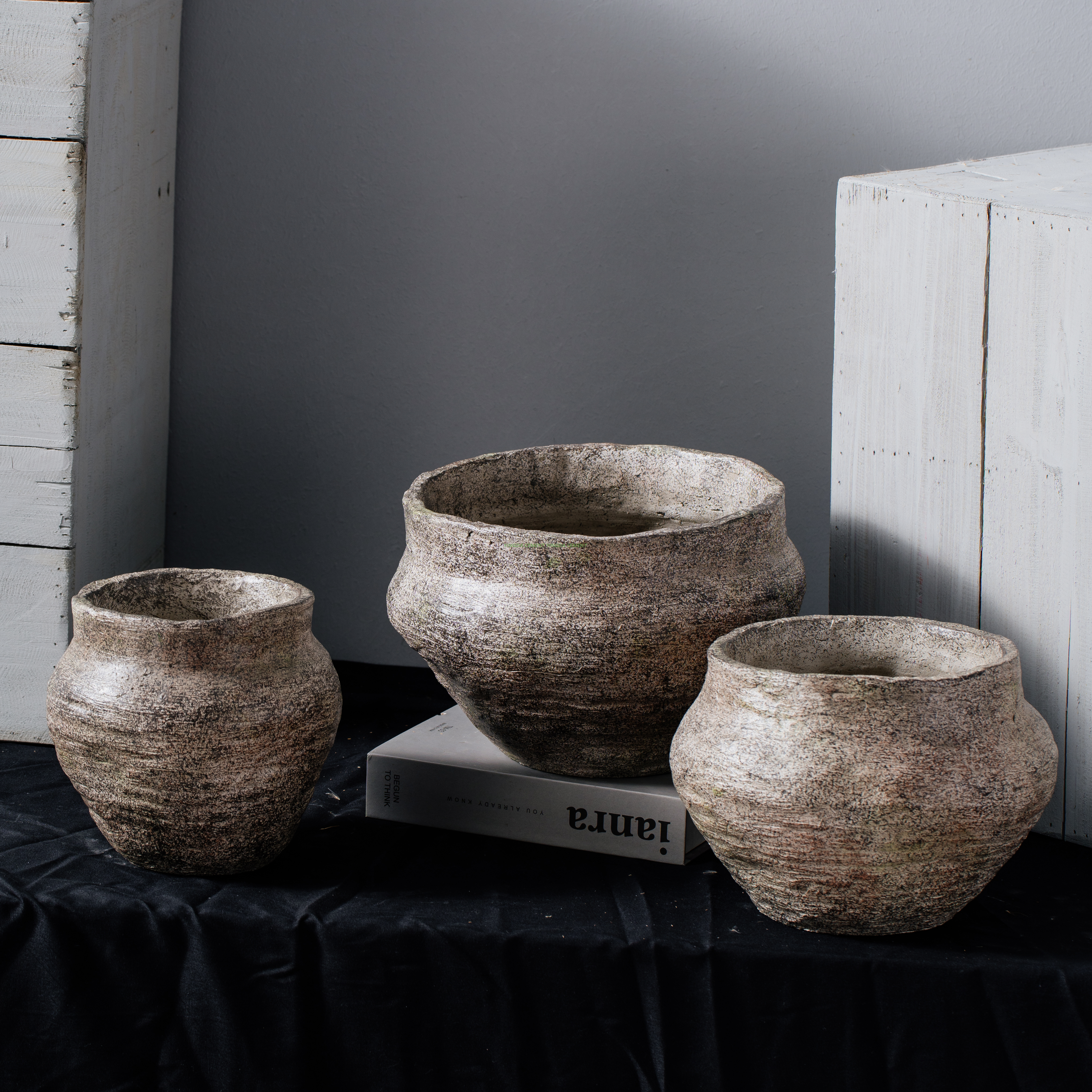 Retro custom size bonsai garden round indoor planter pot chinese cement flower pots