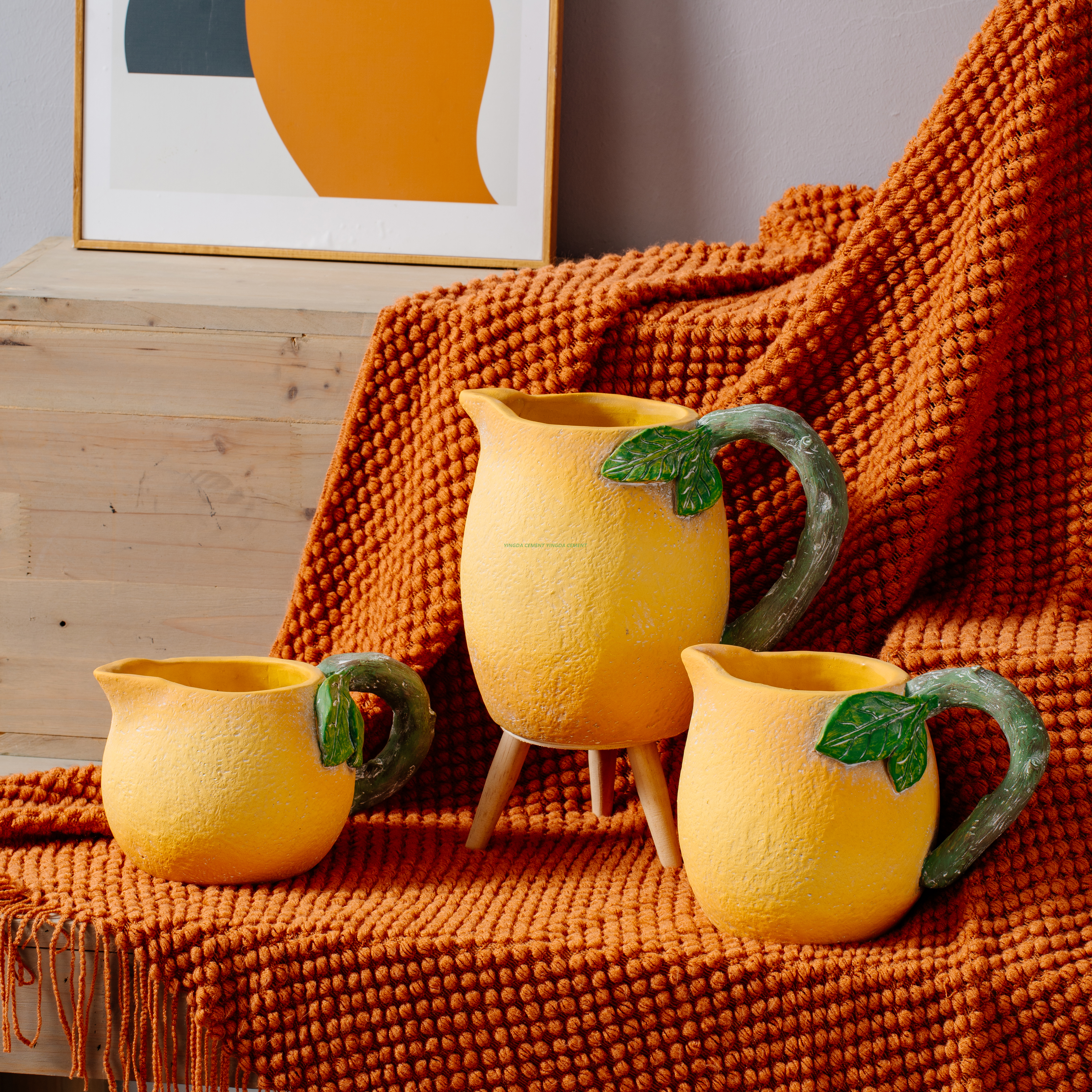 Flower pot for home decoration fruit collections cement Fruit Lemon Vase