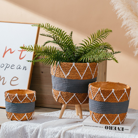 High quality bamboo weaving design decoration flower pot cement flower pot