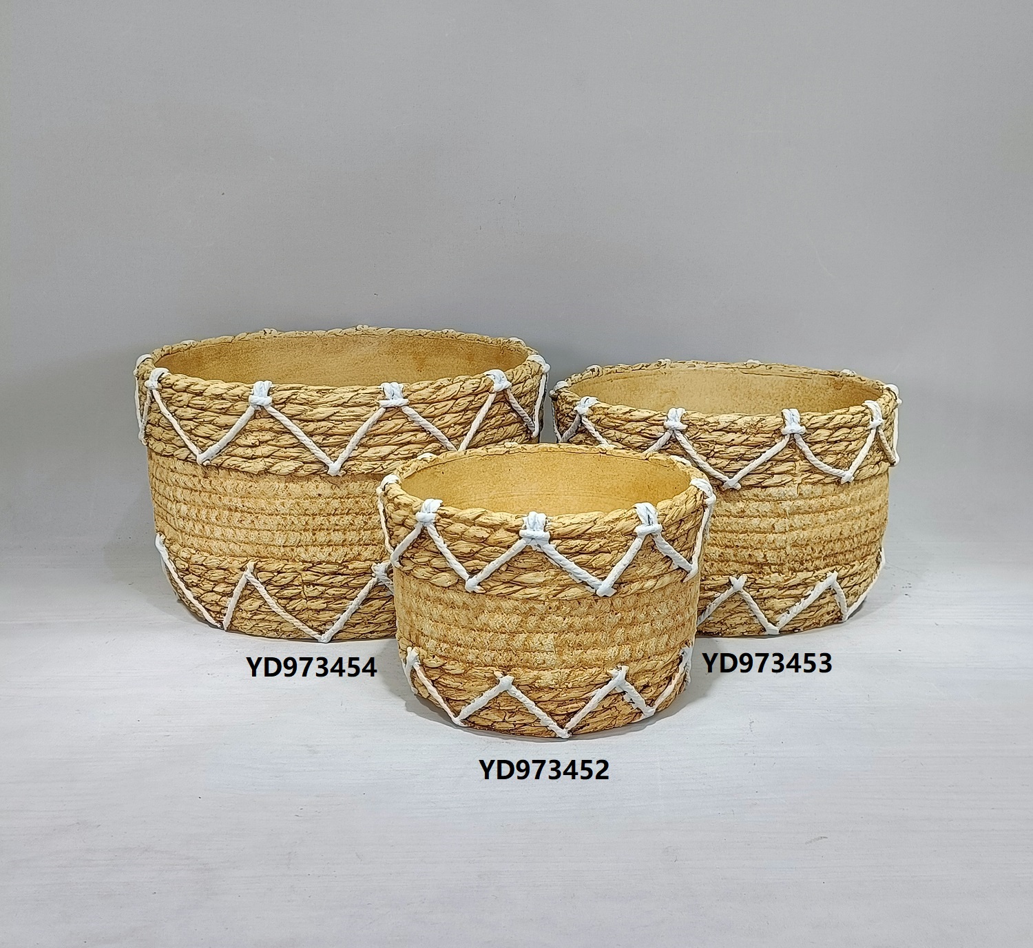 New style bamboo weaving design decoration flower pot cement flower pot