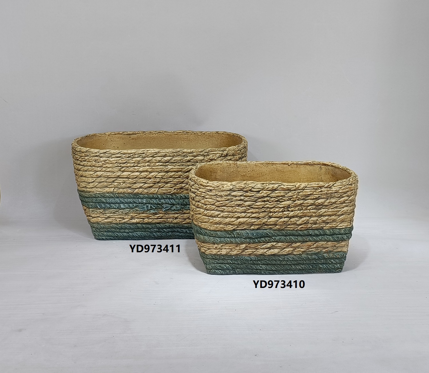 Handmade bamboo woven design garden pot unique woven basket design outdoor decorative cement indoor plant pots