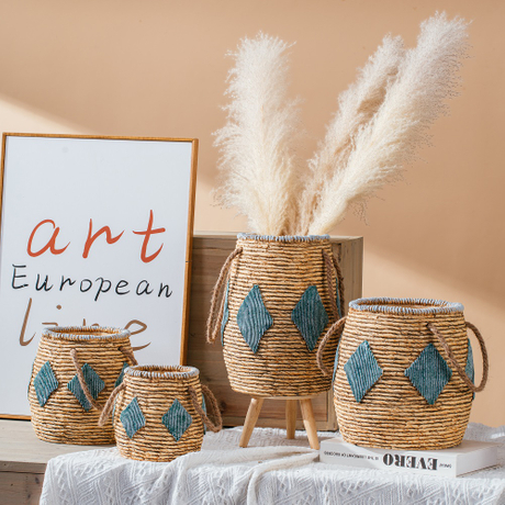Modern novelty balcony decoration cement flower pot hanging planter pots with jute handle
