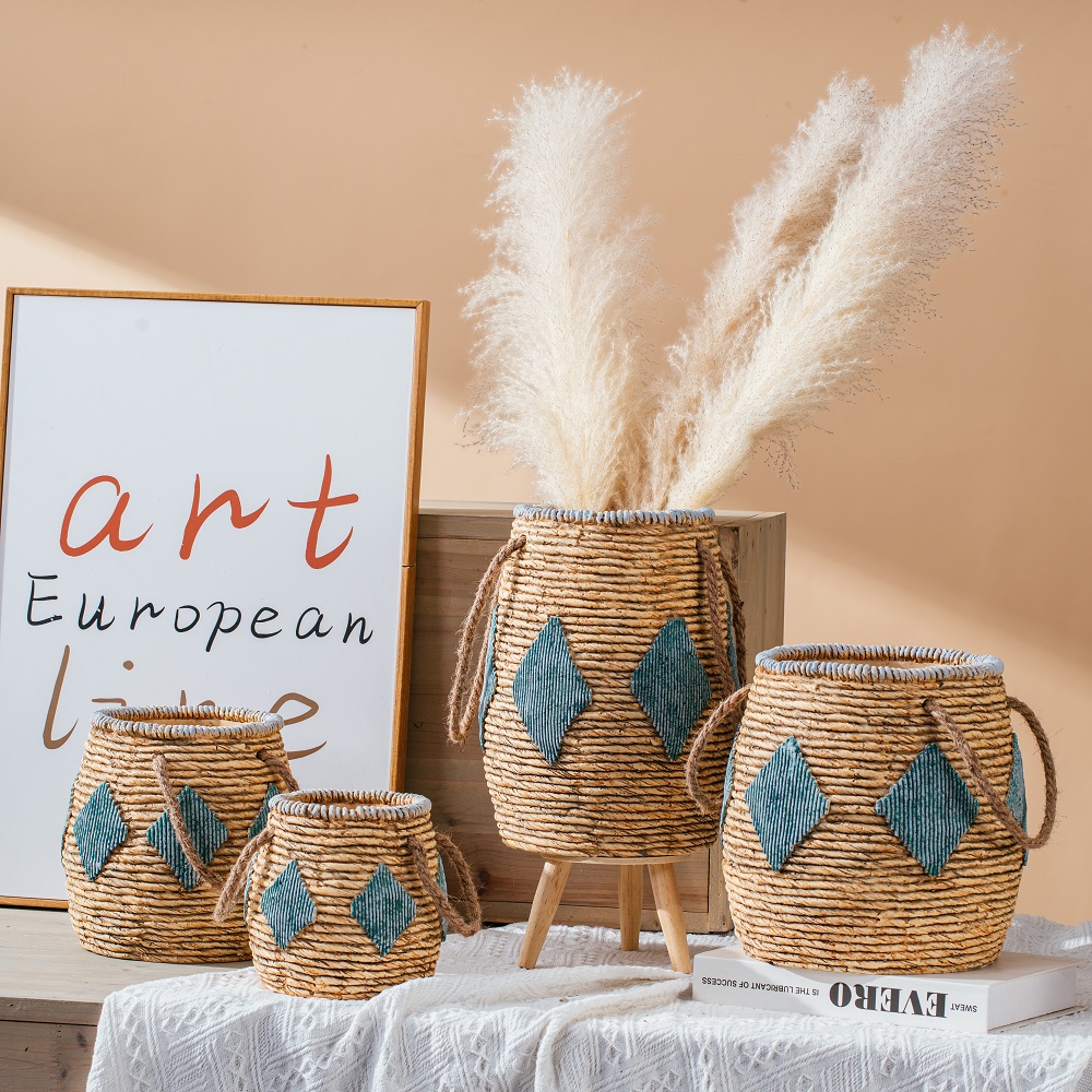 Modern novelty balcony decoration cement flower pot hanging planter pots with jute handle
