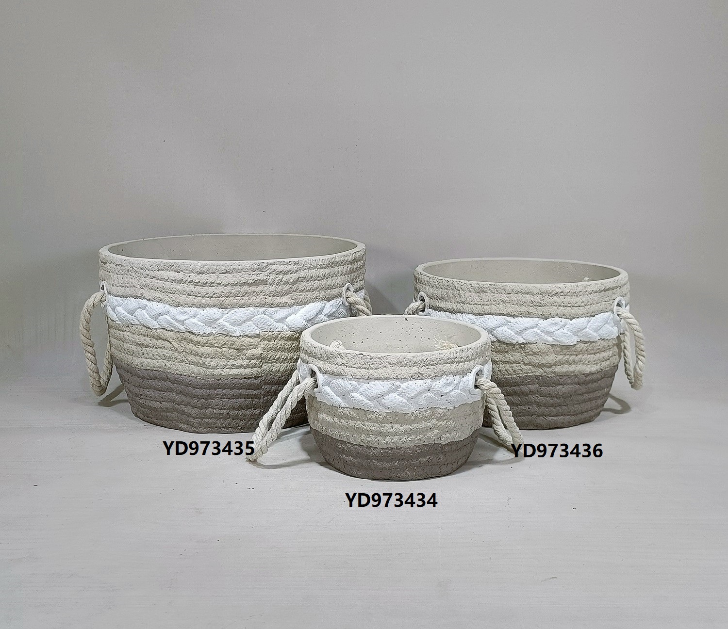 Modern nordic home decor indoor bonsai plants succulent pot cement flower pots with jute handle