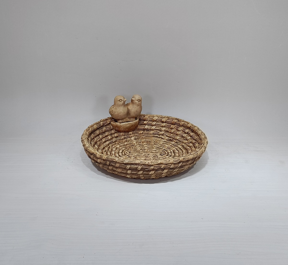 bamboo woven design concrete rectangle plate cement decorative plate with bird decor