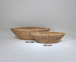 Home decorative boat shape bamboo weaving design cement flower pot indoor plant pot