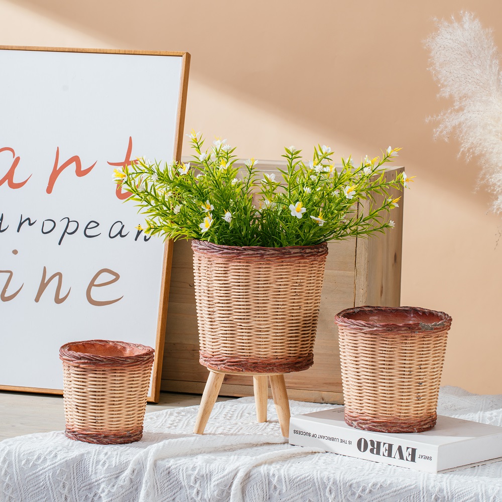 unique woven basket design succulent flowerpot home decoration cement pots planters