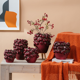 high quality fruits design cherry cement pot for home decor