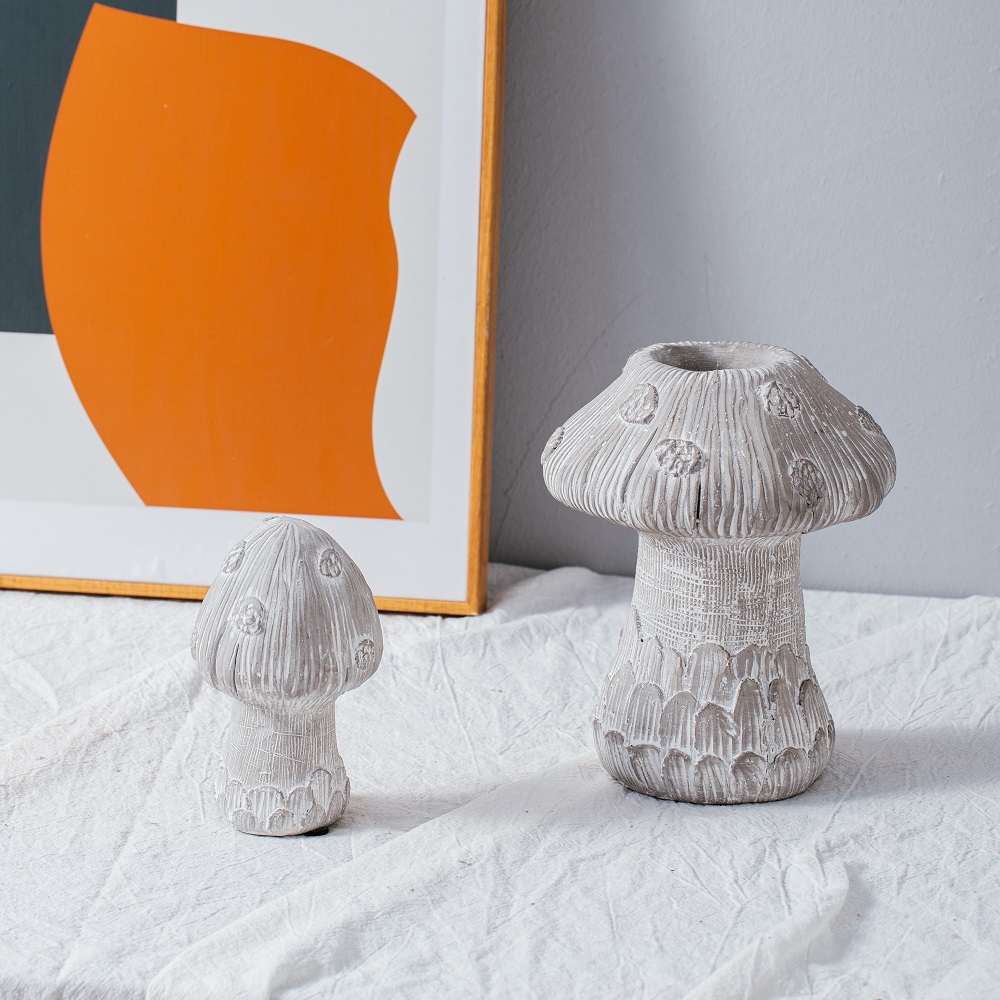 New style modern creative grey white mushroom shape matte cement home decor 