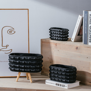 Oval shape cement bonsai pots home tabletop decor small flower pot