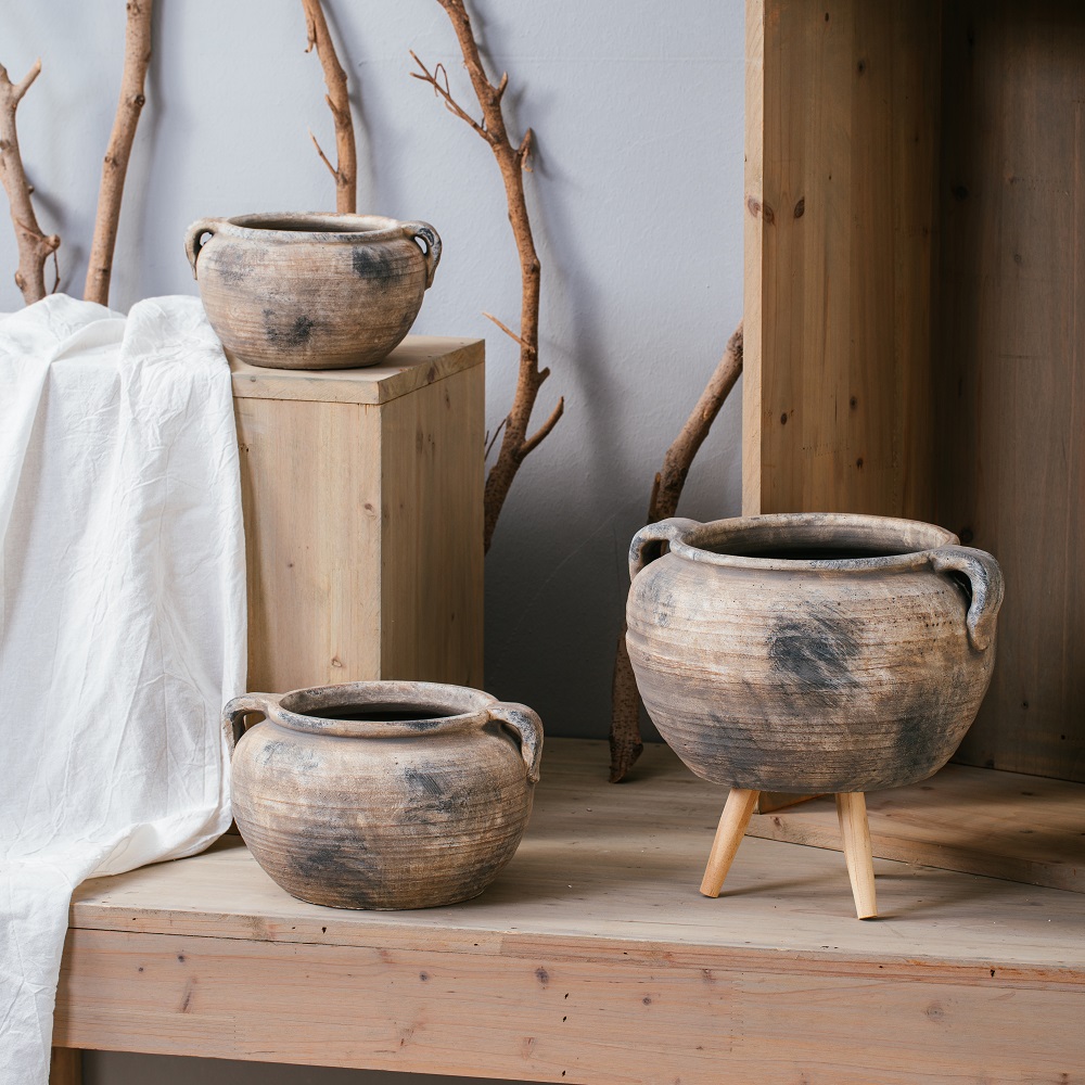 High quality Old looking flower pot with ear garden cement plant pot for decoration