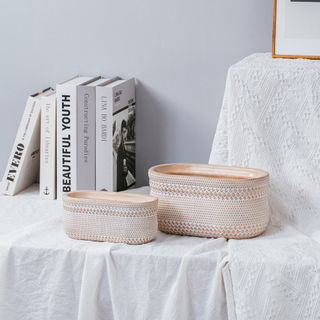 Bamboo woven design Oval concrete flower pot light color decoration cement flower pots