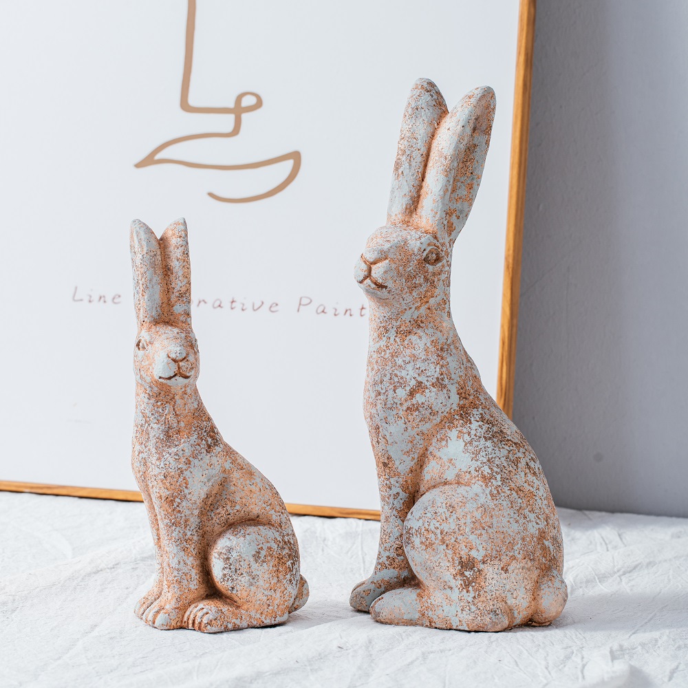 animal shape decoration ornaments matte terracotta color Cute rabbit design matte cement home decor 