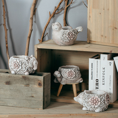Factory direct sales cute animal shape mini flower pots cement succulent plants pot for tabletop decor