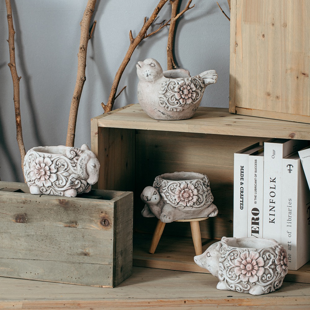Factory direct sales cute animal shape mini flower pots cement succulent plants pot for tabletop decor