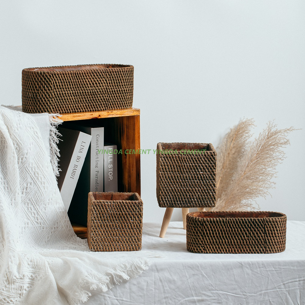 Wholesale Weaving Design Concrete Bonsai Planter Desktop Decorative Cement Flower Pots for Garden Decor