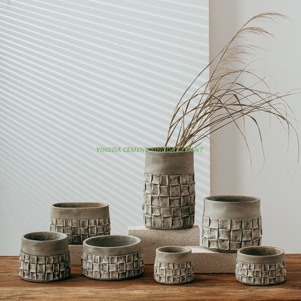 Cement Planter Garden Pot Bamboo Woven View Indoor Plant Pot for Planting Flower Pots & Planters