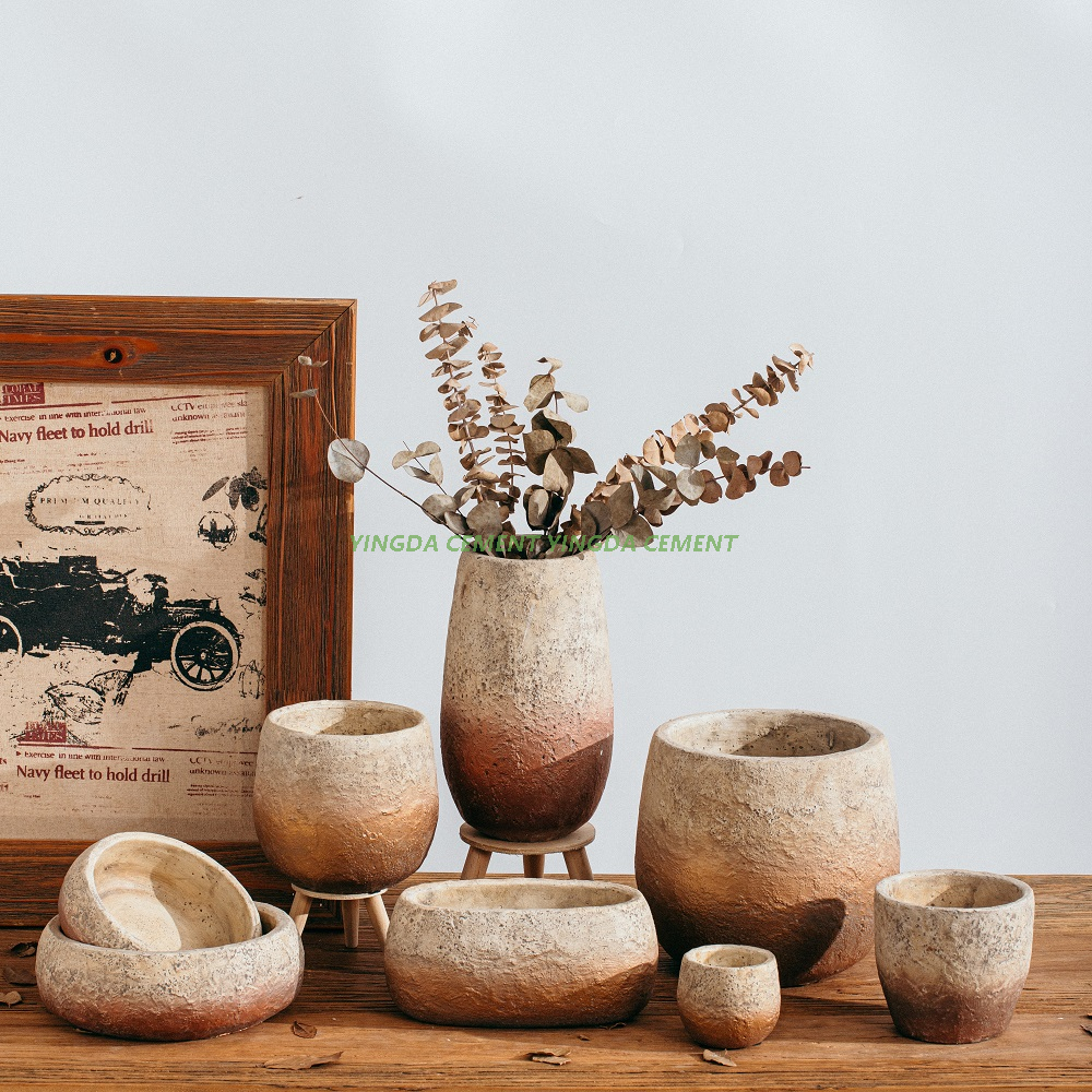 Round Shape Balcony Bonsai Pot Cement Garden Succulent Flower Pots