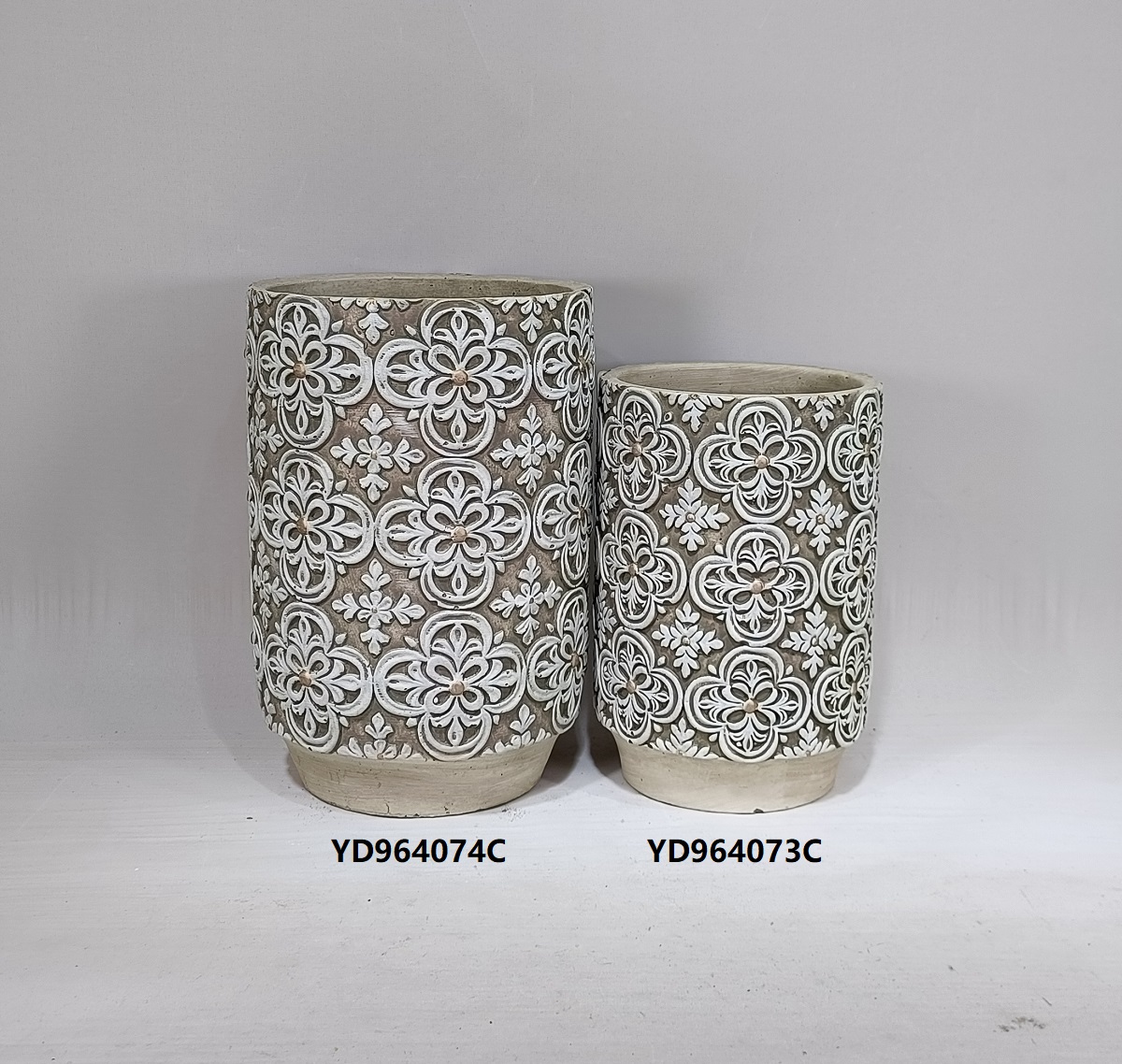 fashionable embossed tall shape design concrete pot home garden decor cement flower pots