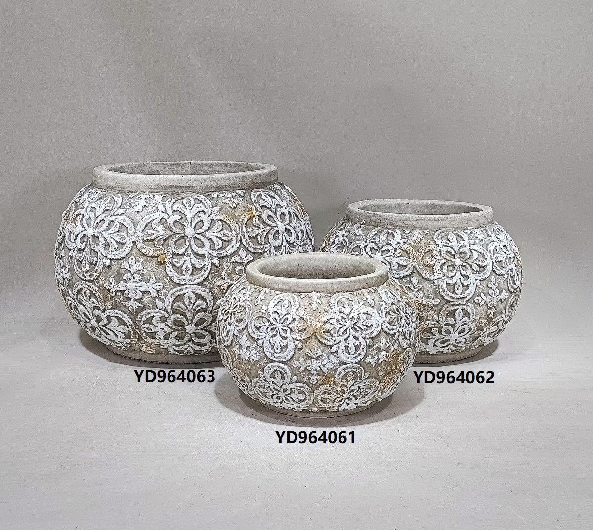 Ball shape decorative indoor outdoor cement pot embossed succulents flower pots planter for home decor