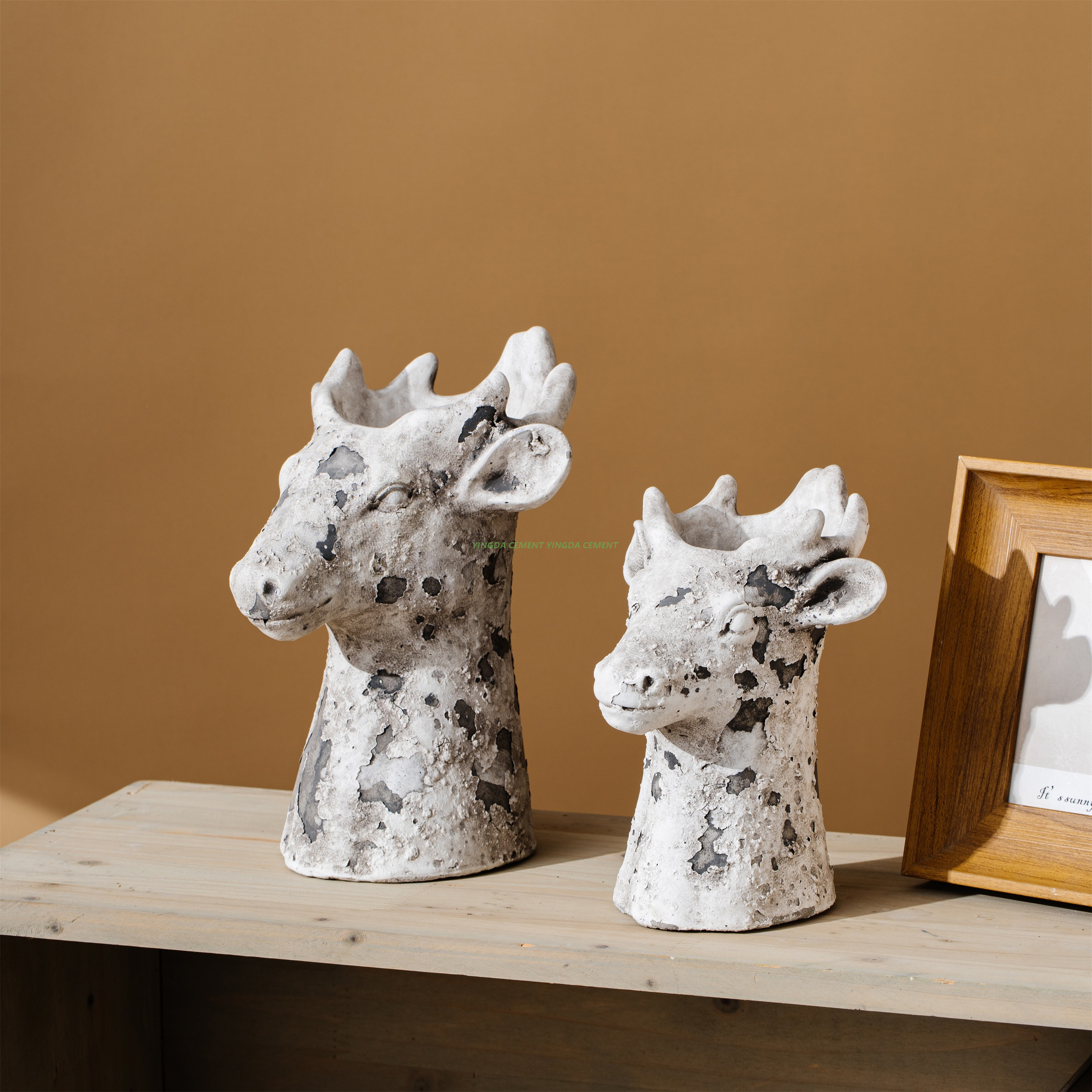 Nordic Style Modern Deer Pattern Balcony Mini Succulent Pots Cylinder Cement Flower Plant Planter Pots