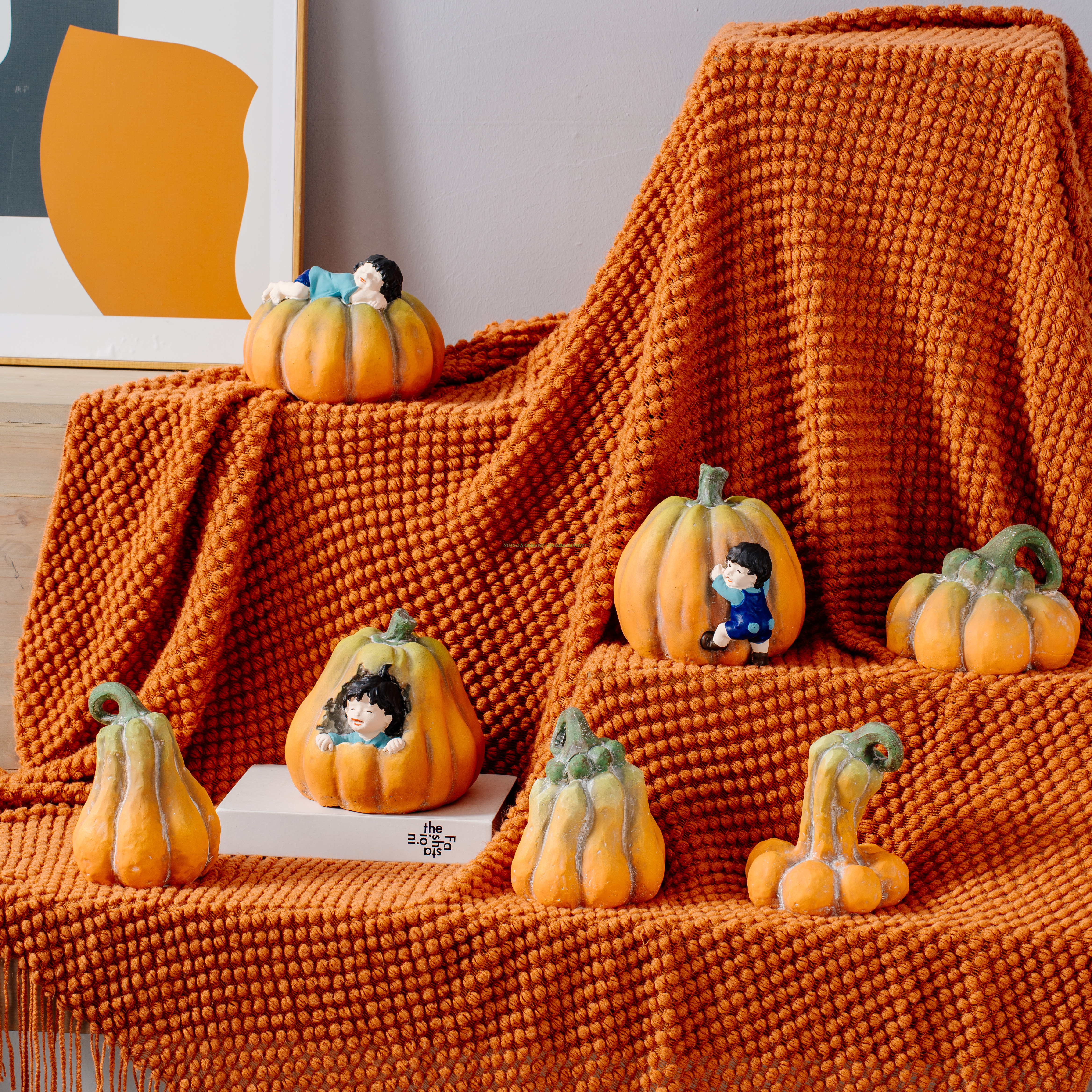 Modern Handcrafted Cement Fiberglass Vegetable Models Pumpkin Sculpture Statues for Outdoor Park Garden Christmas Art Figurines