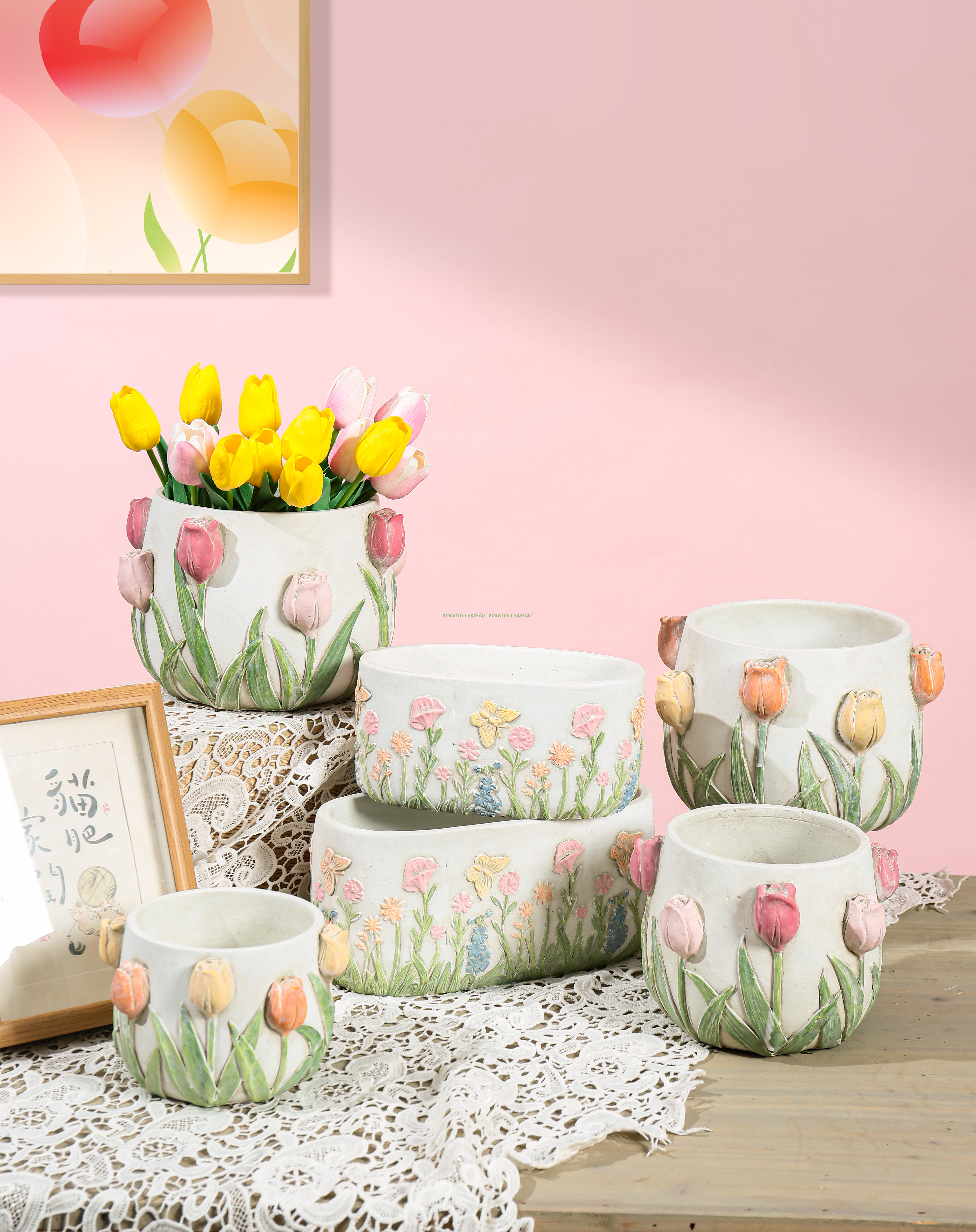 Cement Tulip-shaped Flower Pot for Decoration 