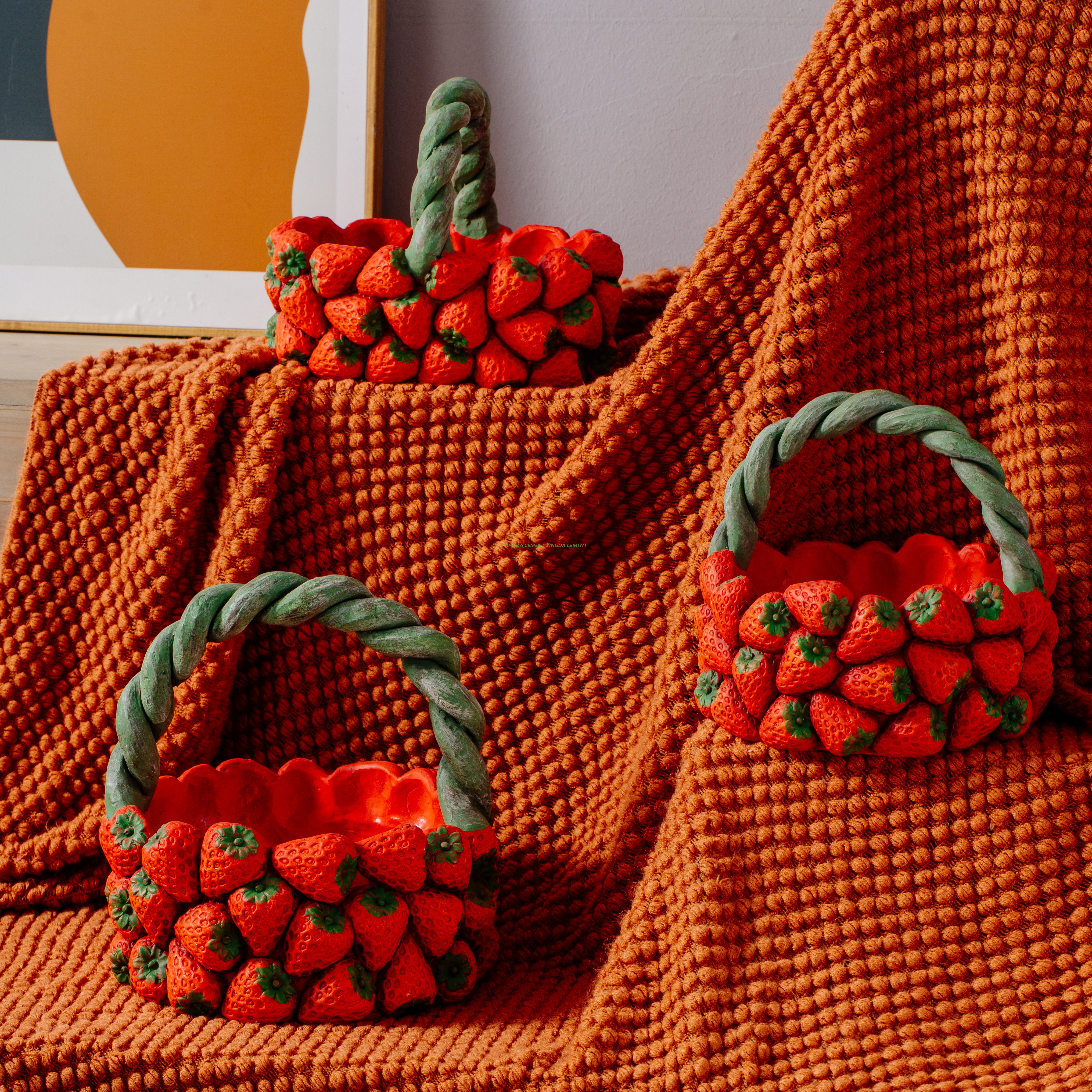 Decoration Cement Succulent Pots for Gardening Rustic Style Indoor Outdoor Decor Cement Strawberry Garden Pot