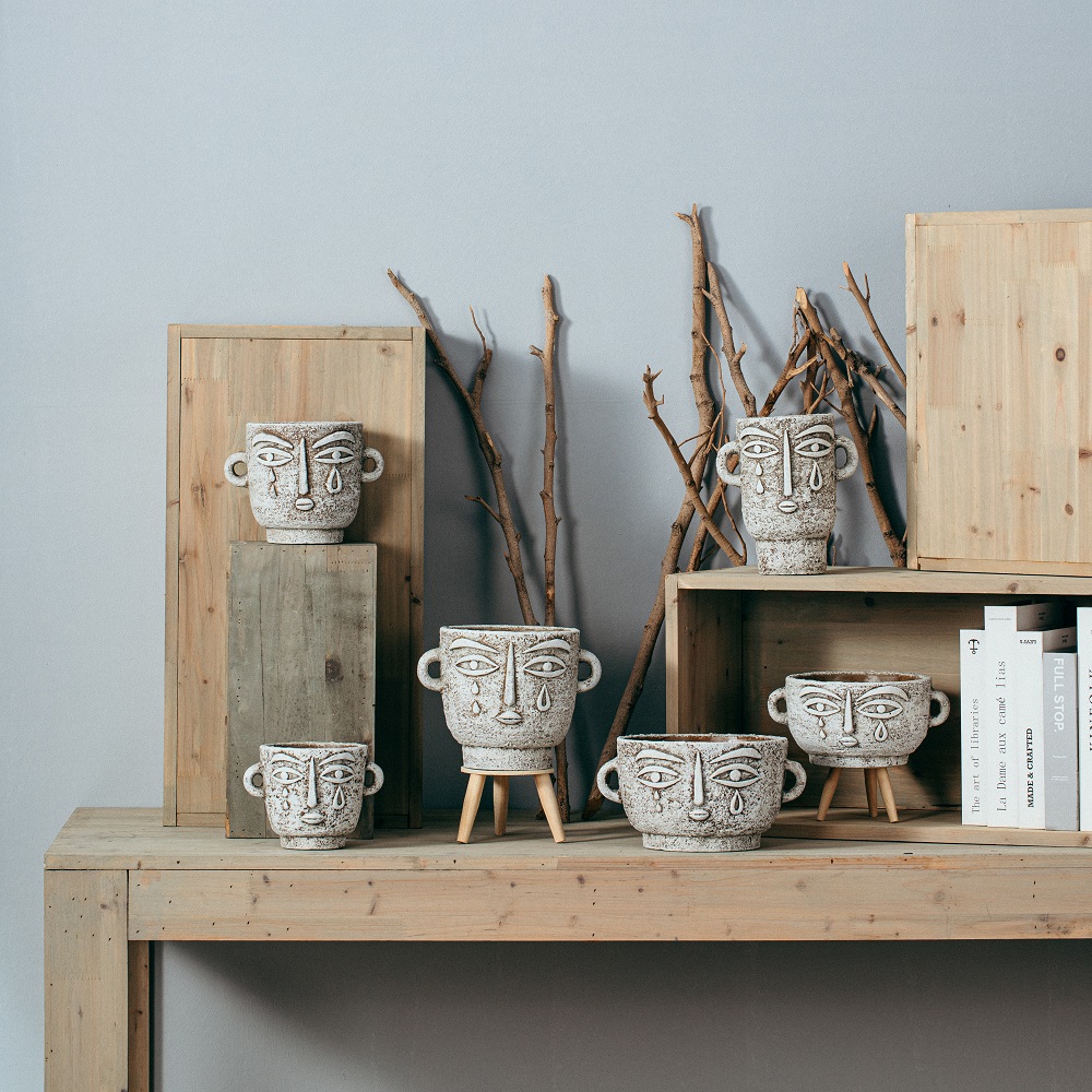 European style decorative ornaments succulent pots garden cement face flower pot