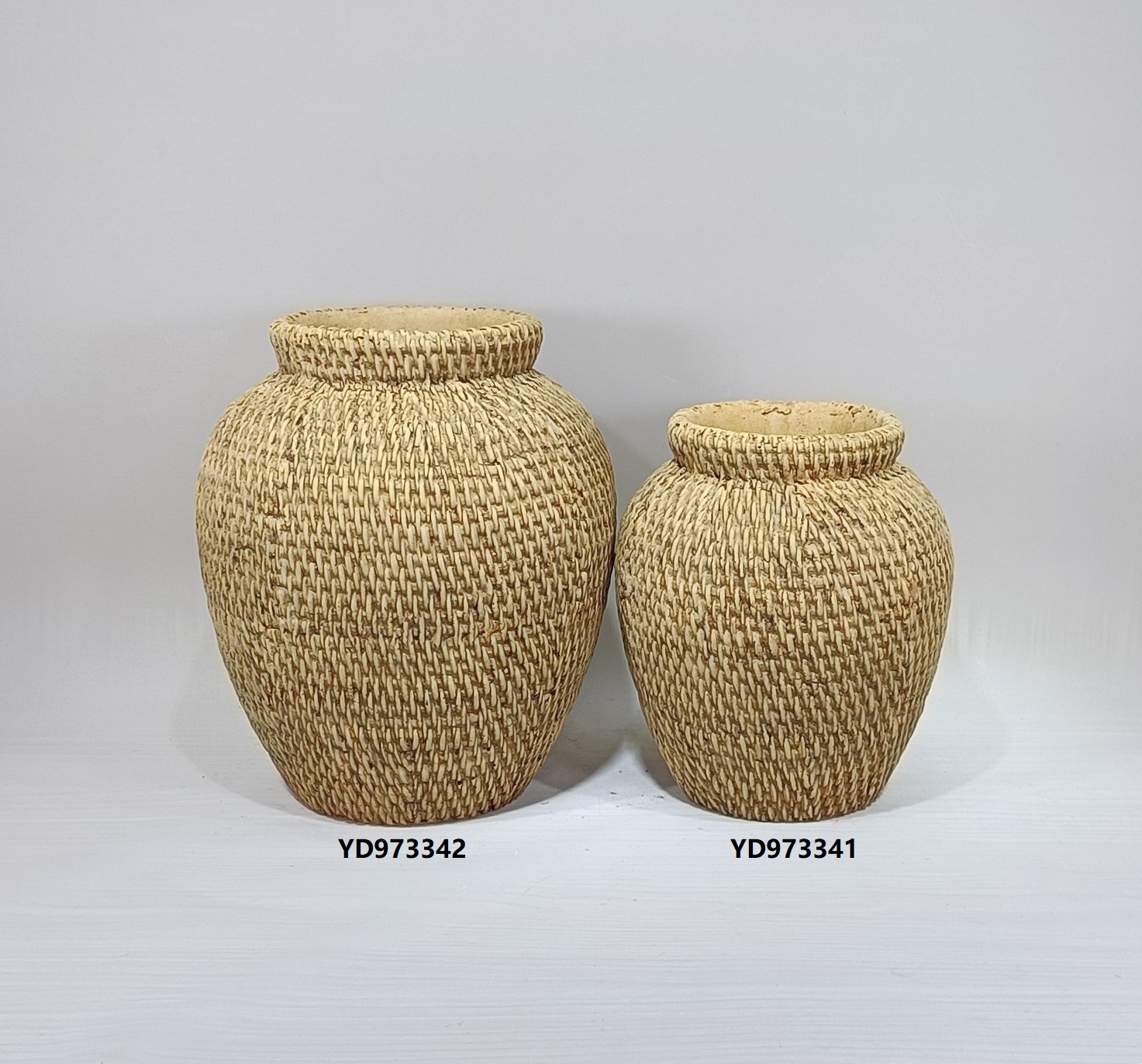 Retro rustic style handmade bamboo woven design pottery vases big flower vase cement vases for home decor