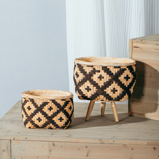 Special design bamboo woven design courtyard outdoor concrete bonsai pot planter cement flower pots