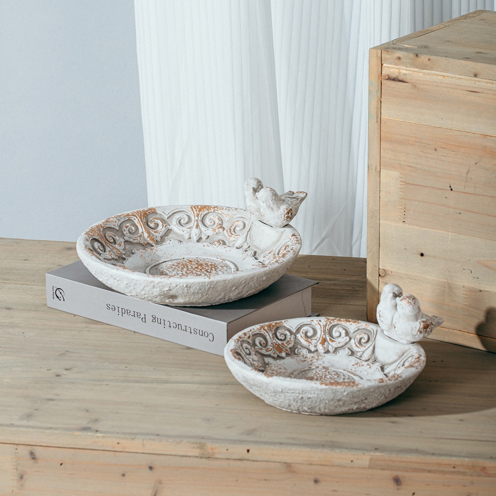 Creative design retro cement plates desktop decoration plate dish with bird decor