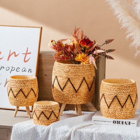 Good sale bamboo woven design cement garden pots decoration concrete flower pot