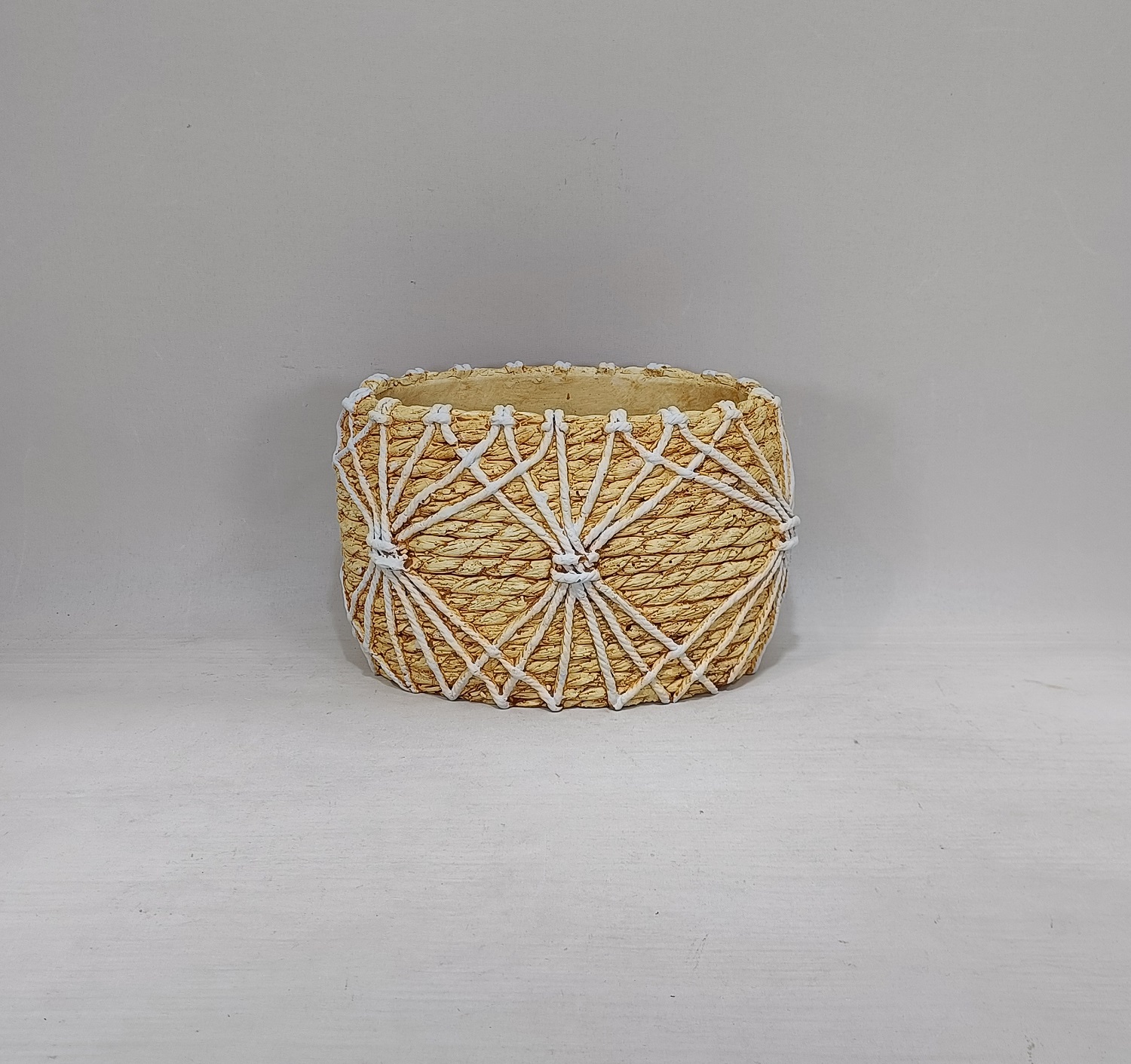 Bamboo woven design hand make concrete oval pot planter cement flower pots