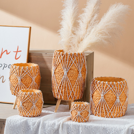 Special design bamboo woven design hand make concrete bonsai pot planter cement flower pots