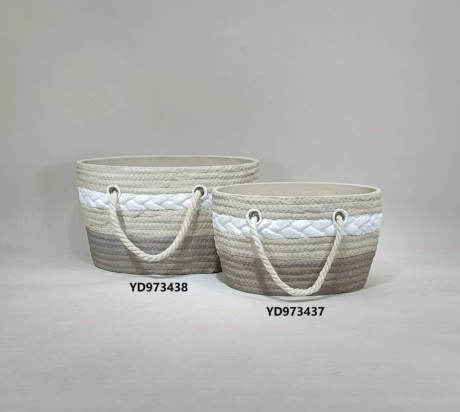 Modern home decor indoor plants succulent pot cement flower pots with jute handle