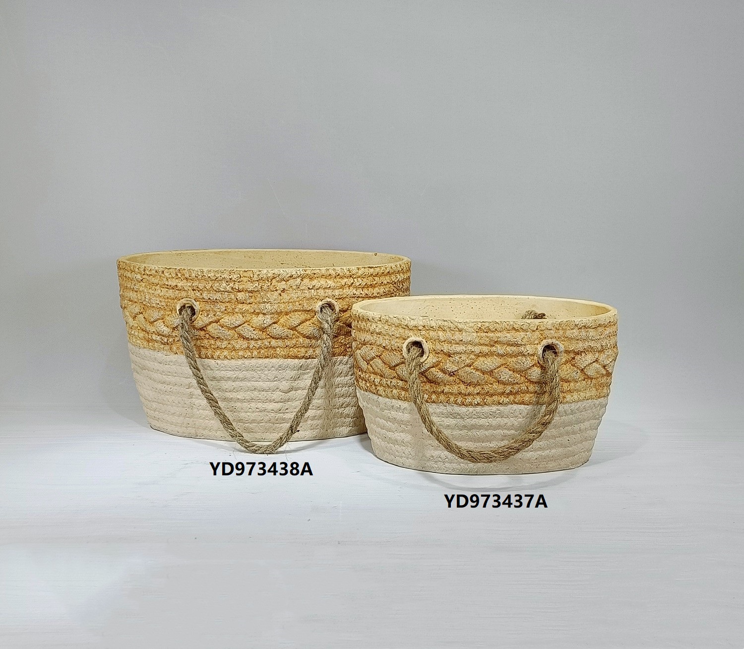 Modern home decor indoor plants succulent pot cement flower pots with jute handle